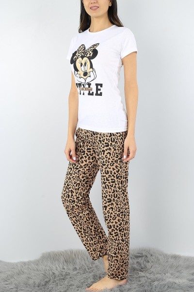 Beyaz Baskılı Bayan Pijama Takımı 52345