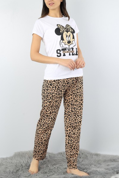 Beyaz Baskılı Bayan Pijama Takımı 52345