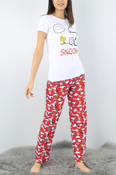 Beyaz Baskılı Bayan Pijama Takımı 52373