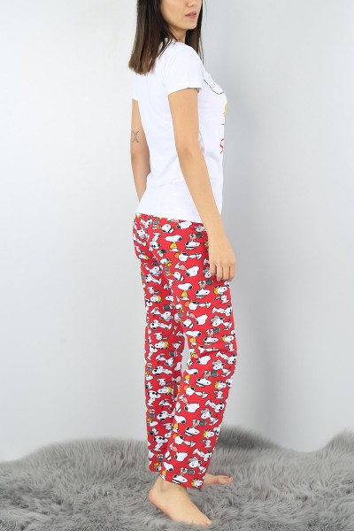 Beyaz Baskılı Bayan Pijama Takımı 52373