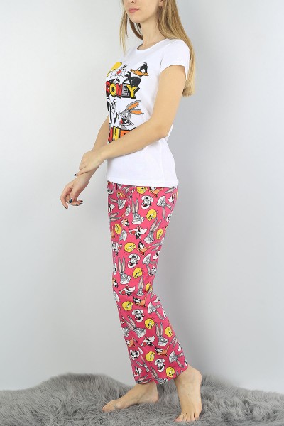 Beyaz Baskılı Bayan Pijama Takımı 54394