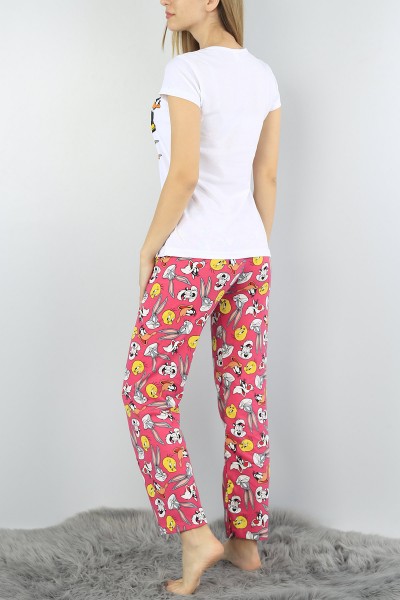Beyaz Baskılı Bayan Pijama Takımı 54394