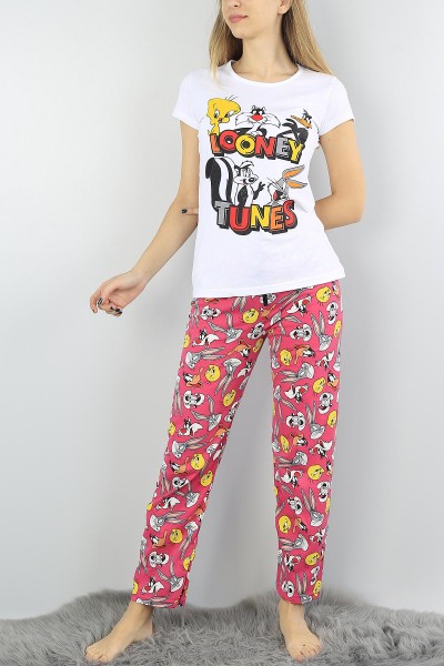 Beyaz Baskılı Bayan Pijama Takımı 54394