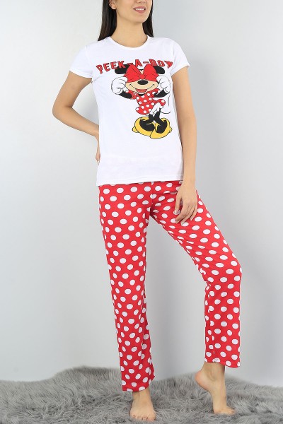 Beyaz Baskılı Bayan Pijama Takımı 54408