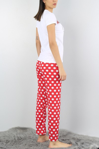 Beyaz Baskılı Bayan Pijama Takımı 54408