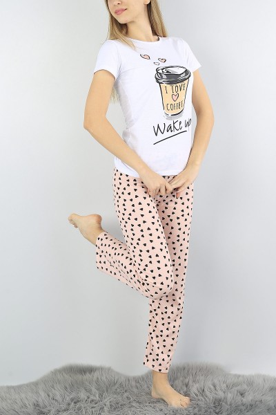 Beyaz Baskılı Bayan Pijama Takımı 54413