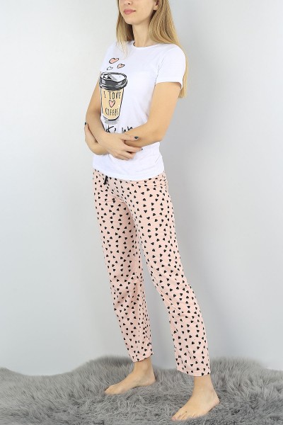 Beyaz Baskılı Bayan Pijama Takımı 54413