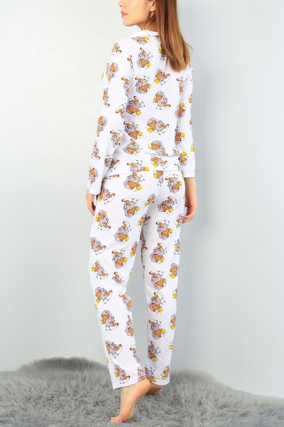 Beyaz Baskılı Bayan Pijama Takımı 61625