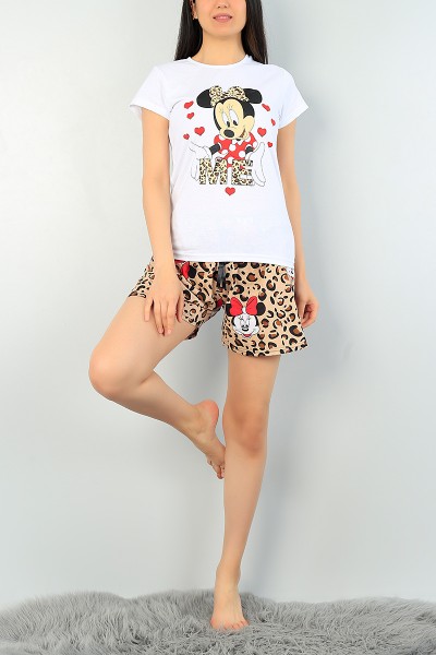 Beyaz Baskılı Bayan Pijama Takımı 67028