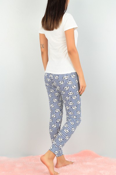 Beyaz Baskılı Bayan Pijama Takımı 73479