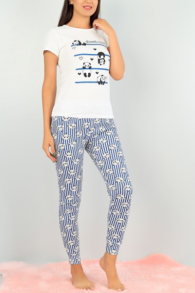 Beyaz Baskılı Bayan Pijama Takımı 73479
