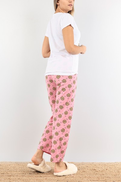 Beyaz Baskılı Bayan Pijama Takımı 92058