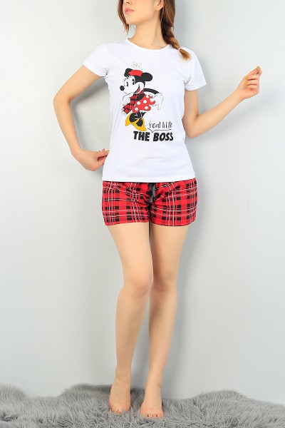 Beyaz Baskılı Bayan Şort Pijama Takımı 67015