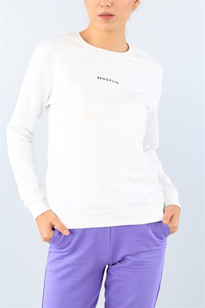 Beyaz Baskılı Bayan Sweat 39163