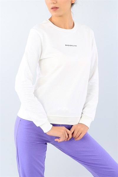Beyaz Baskılı Bayan Sweat 39163