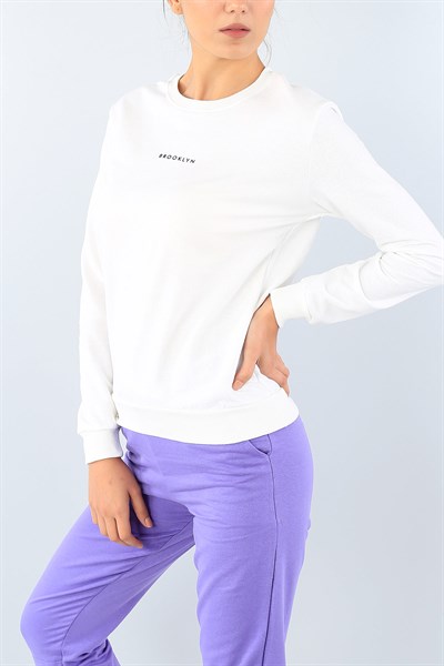 Beyaz Baskılı Bayan Sweat 39163