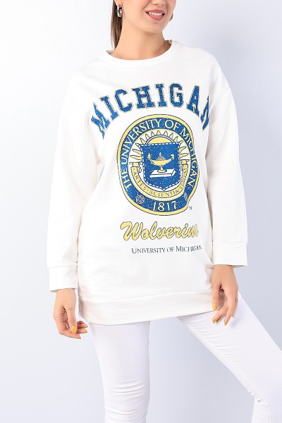 Beyaz Baskılı Bayan Sweat Tunik 75659
