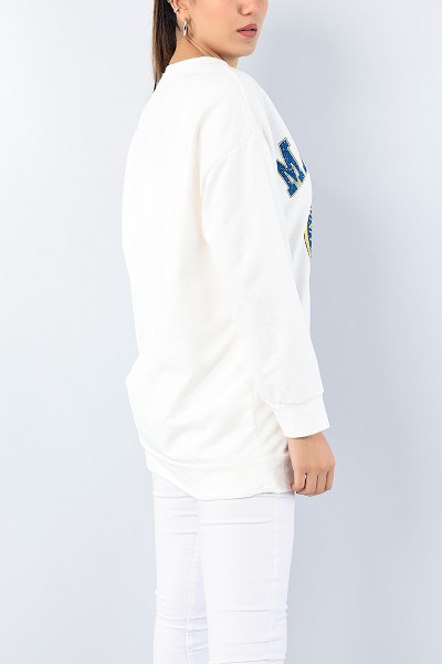 Beyaz Baskılı Bayan Sweat Tunik 75659
