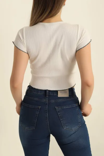 Beyaz Baskılı Fitilli Bayan Bluz 279672