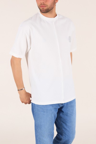 Beyaz Baskılı Fitilli Oversize Erkek Tişört 177470