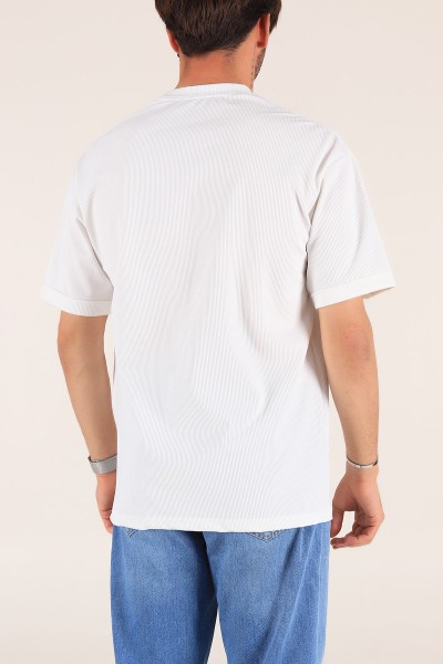Beyaz Baskılı Fitilli Oversize Erkek Tişört 177470
