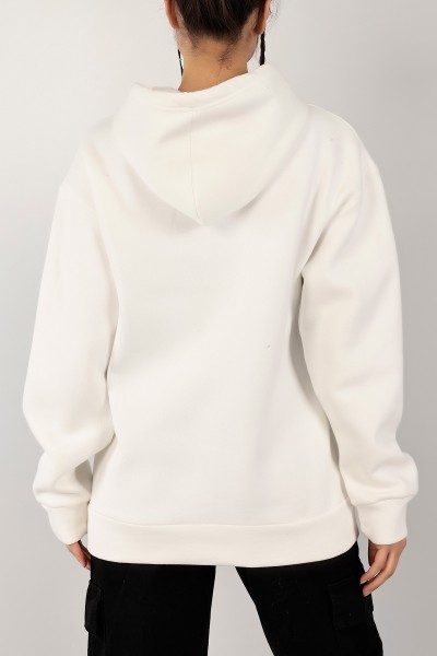 Beyaz Baskılı İçi Şardonlu Bayan Sweat 143148