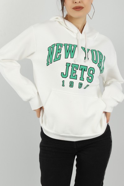 Beyaz Baskılı İçi Şardonlu Bayan Sweat 144718