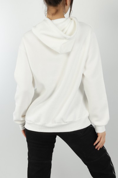 Beyaz Baskılı İçi Şardonlu Bayan Sweat 144718