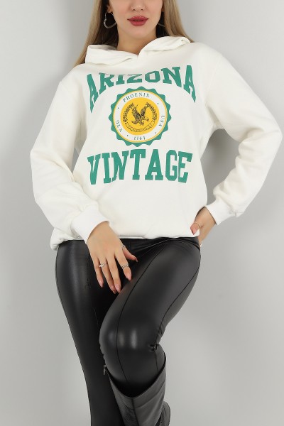 Beyaz Baskılı İçi Şardonlu Bayan Sweat 146329