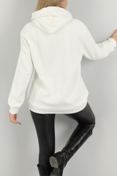 Beyaz Baskılı İçi Şardonlu Bayan Sweat 146329