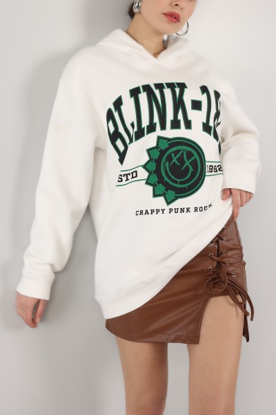 Beyaz Baskılı İçi Şardonlu Bayan Sweat -T 149384