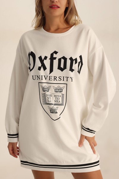 Beyaz Baskılı İki İp Sweat Tunik 198366