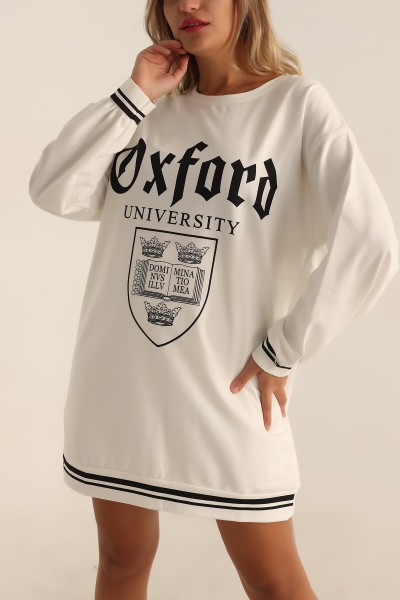 Beyaz Baskılı İki İp Sweat Tunik 198366