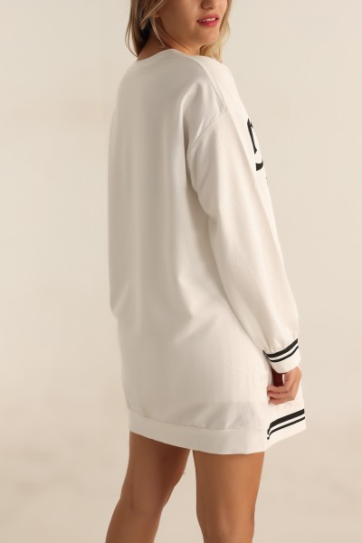 Beyaz Baskılı İki İp Sweat Tunik 198366