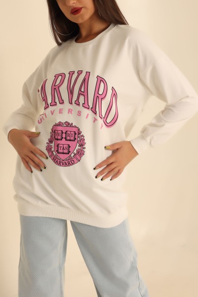 Beyaz Baskılı İki İp Sweat Tunik 202326