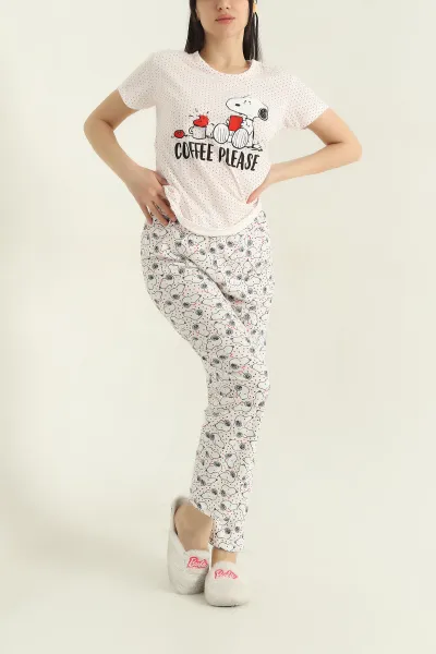 Beyaz Baskılı Kadın Pijama Takımı 357369