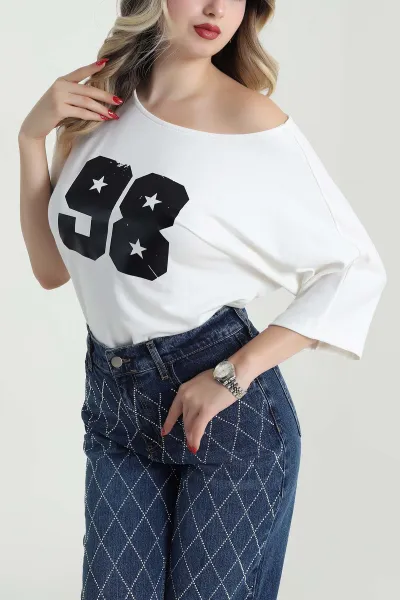 Beyaz Baskılı Kristal Kadın Bluz 482075
