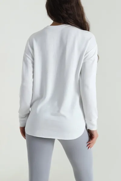 Beyaz Baskılı Kristal Kadın Sweat Tunik 485141