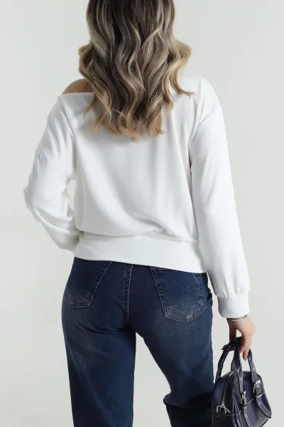 Beyaz Baskılı Modal Kadın Bluz 487096