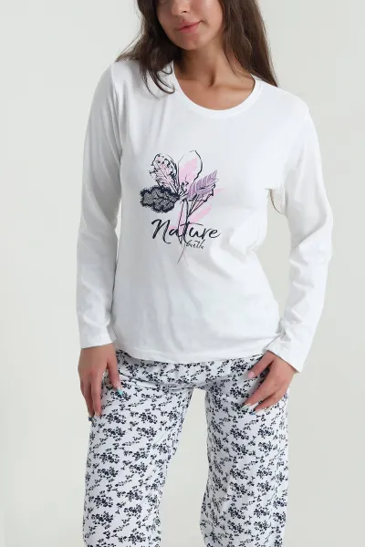 Beyaz Baskılı Modal Kadın Pijama Takımı 484525