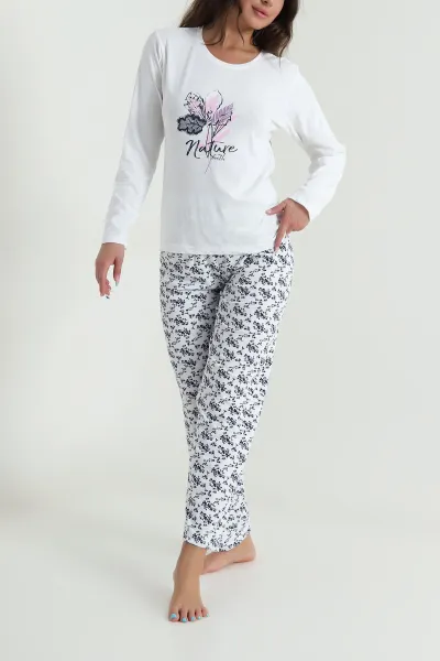 Beyaz Baskılı Modal Kadın Pijama Takımı 484525
