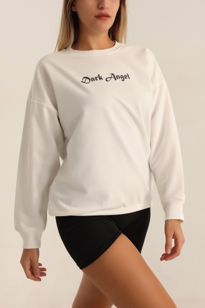 Beyaz Baskılı Oversize Bayan Sweat 199242