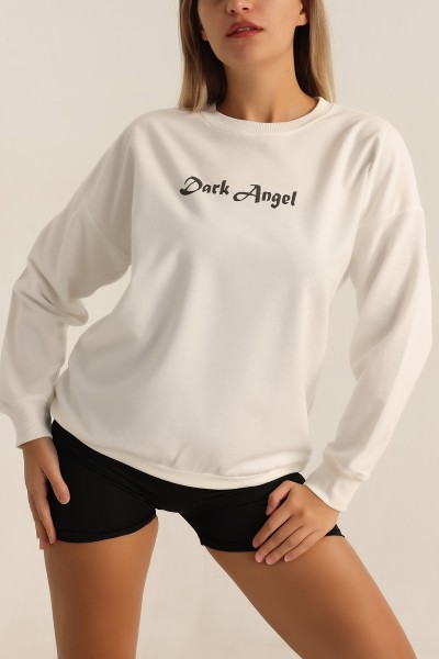 Beyaz Baskılı Oversize Bayan Sweat 199242