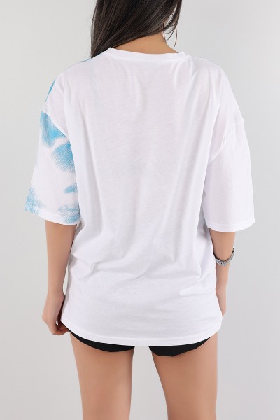 Beyaz Baskılı Oversize Bayan Tişört 166230