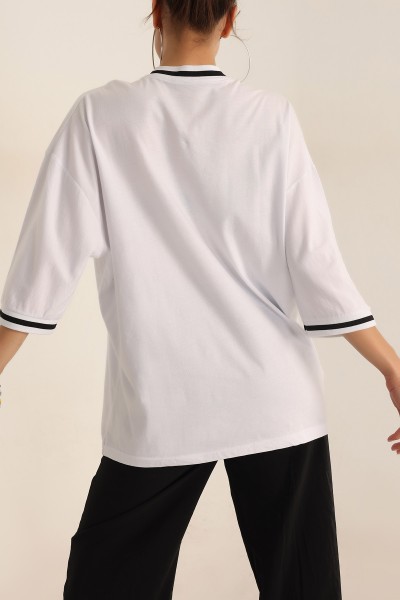 Beyaz Baskılı Oversize Bayan Tişört 193688