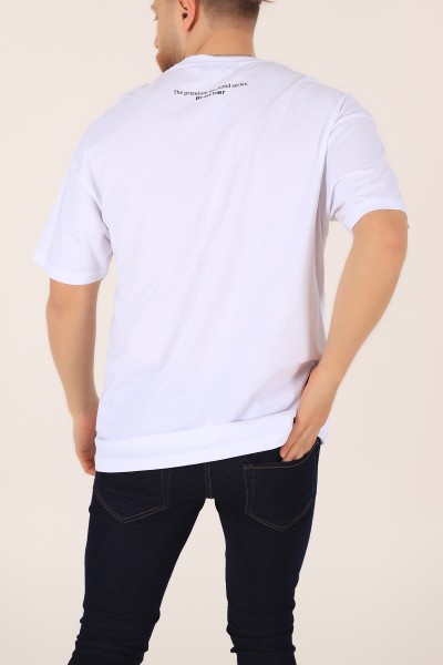 Beyaz Baskılı Oversize Erkek Tişört 164990
