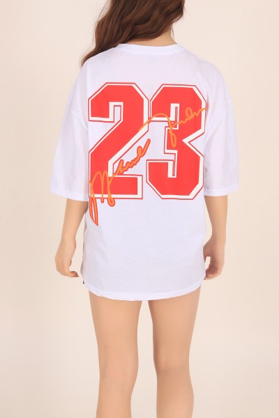 Beyaz Baskılı Oversize Tişört 169885