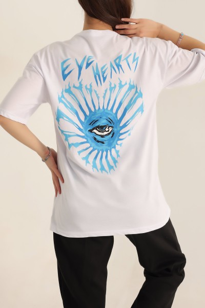 Beyaz Baskılı Oversize Tişört 184611