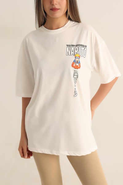 Beyaz Baskılı Oversize Tişört 184614