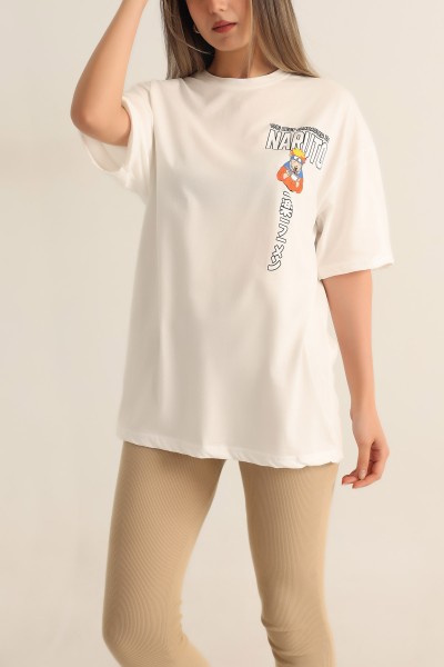 Beyaz Baskılı Oversize Tişört 184614